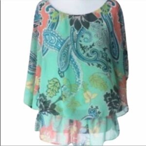 West Kei Paisley Green Flutter Sleeve Peplum Blouse